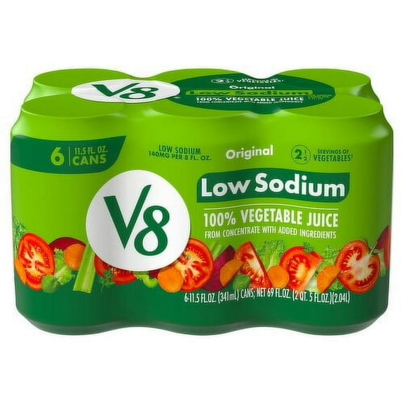V8 Low Sodium Original 100% Vegetable Juice, 11.5 fl oz, 6 count( pack of 1 )