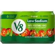V8 Low Sodium Original 100% Vegetable Juice, 11.5 fl oz Can, 6 Count