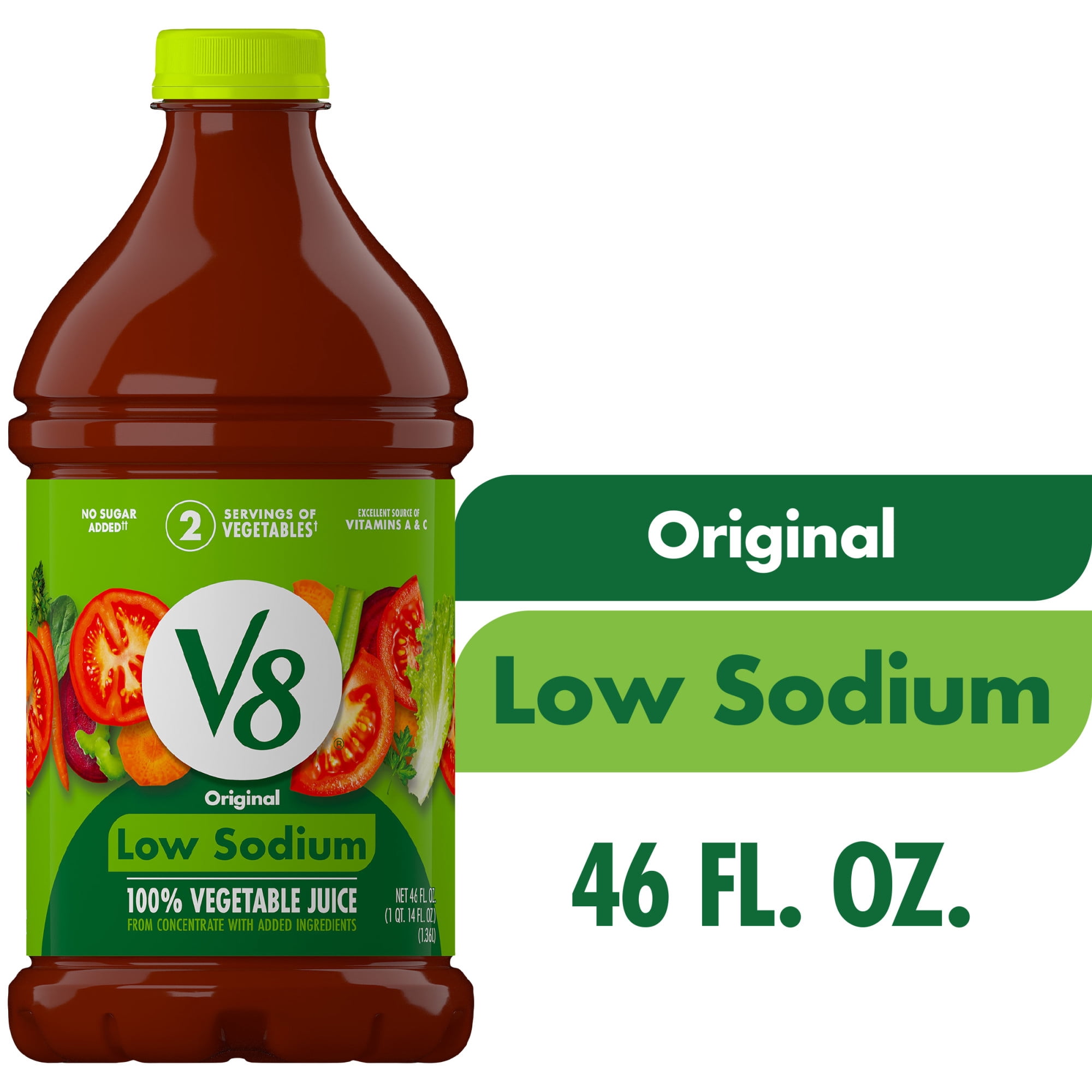 V8 Low Sodium Original 100% Vegetable Juice, 46 fl oz Bottle