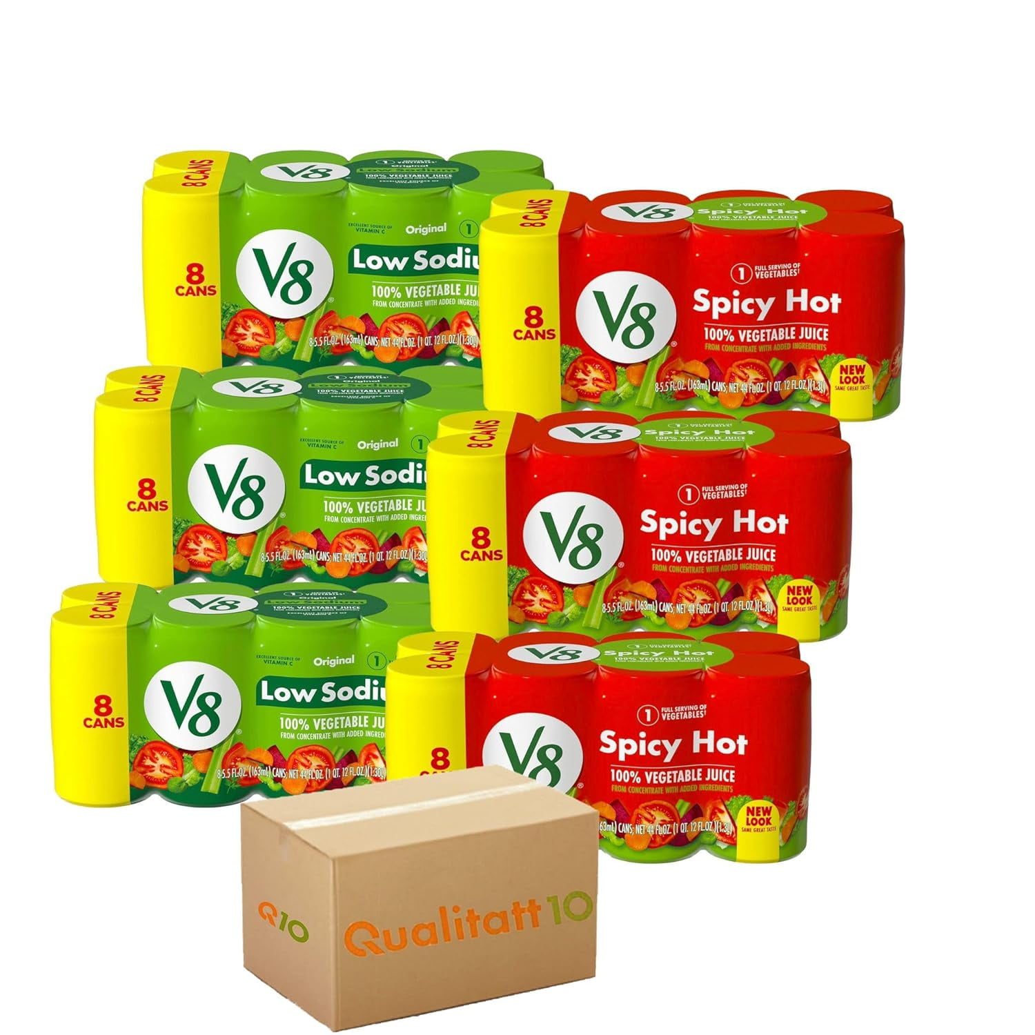 V8 Low Sodium & Spicy Hot Bundle Pack 100% Vegetable Juice 5.5 Fl Oz ...