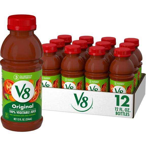 V8 Original 100% Vegetable Juice, 12 Fl Oz Bottle (12 Pack) Packaing may vary