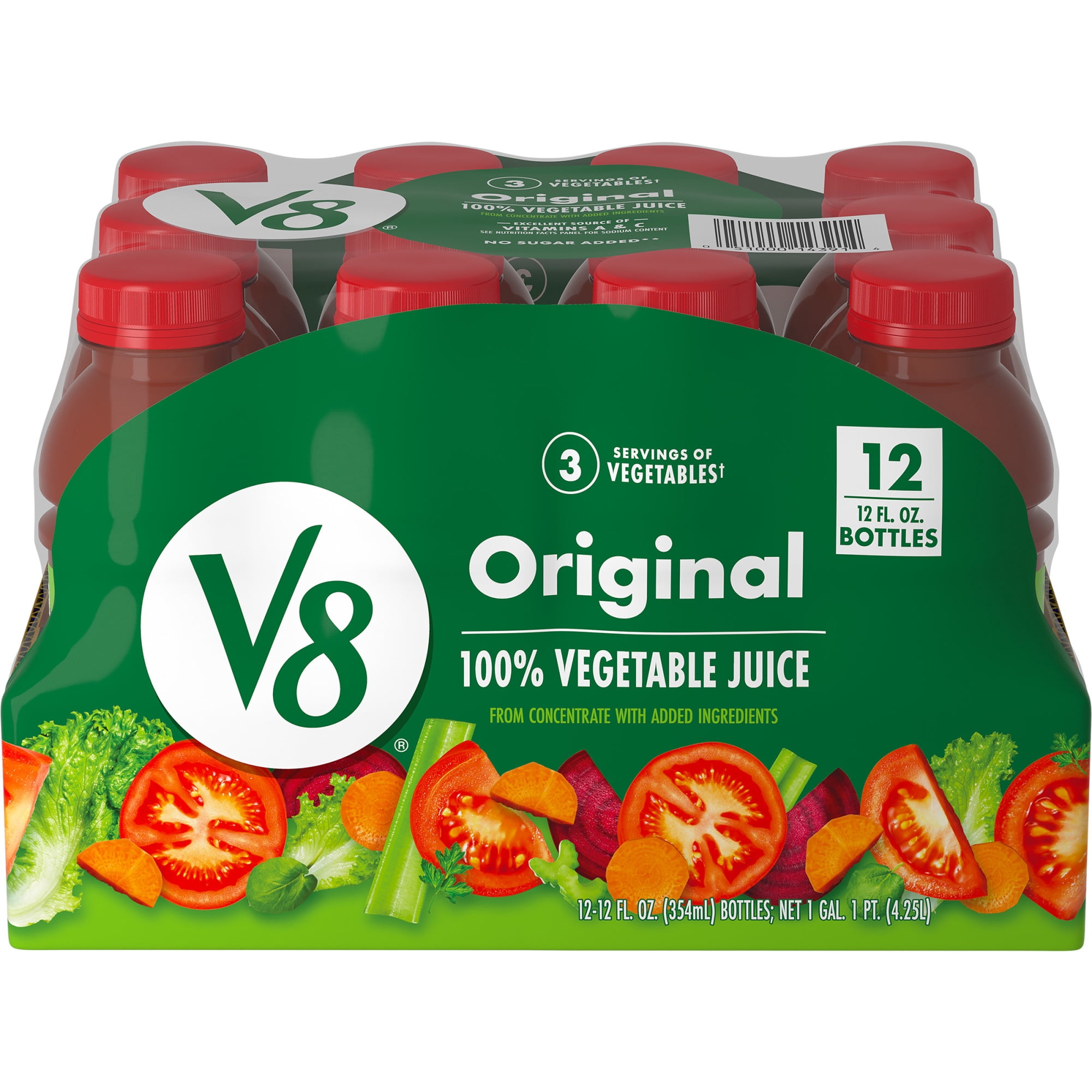 V8 Original 100% Vegetable Juice, 12 fl oz Bottle, 12 Count
