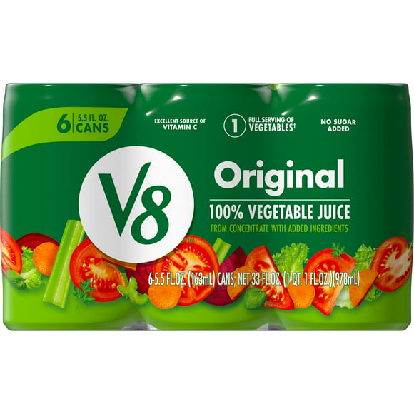 V8 Original 100% Vegetable Juice, 5.5 fl oz Can, 6 Count