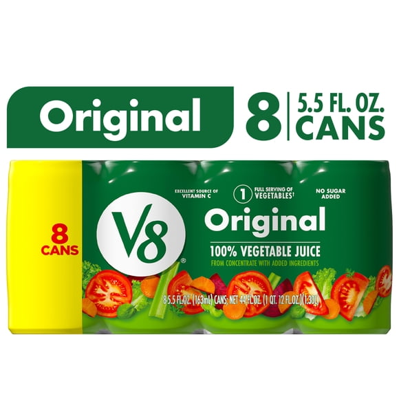 V8 Original 100% Vegetable Juice, 5.5 fl oz Can, 8 Count