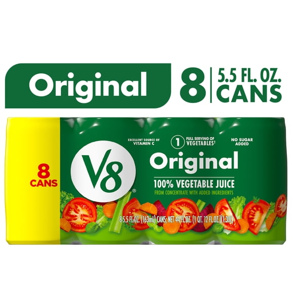 V8 Original 100% Vegetable Juice, 5.5 fl oz Can, 8 Count