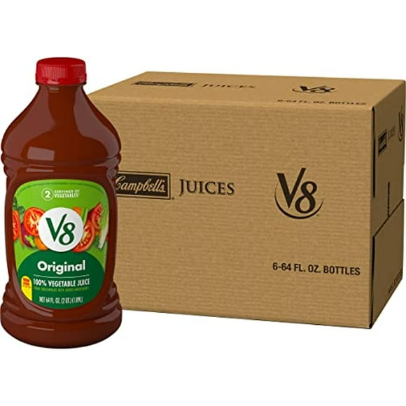 V8 Original 100% Vegetable Juice, Vegetable Blend With Tomato Juice, 64 Ounce Bottle (Pack Of 6)
