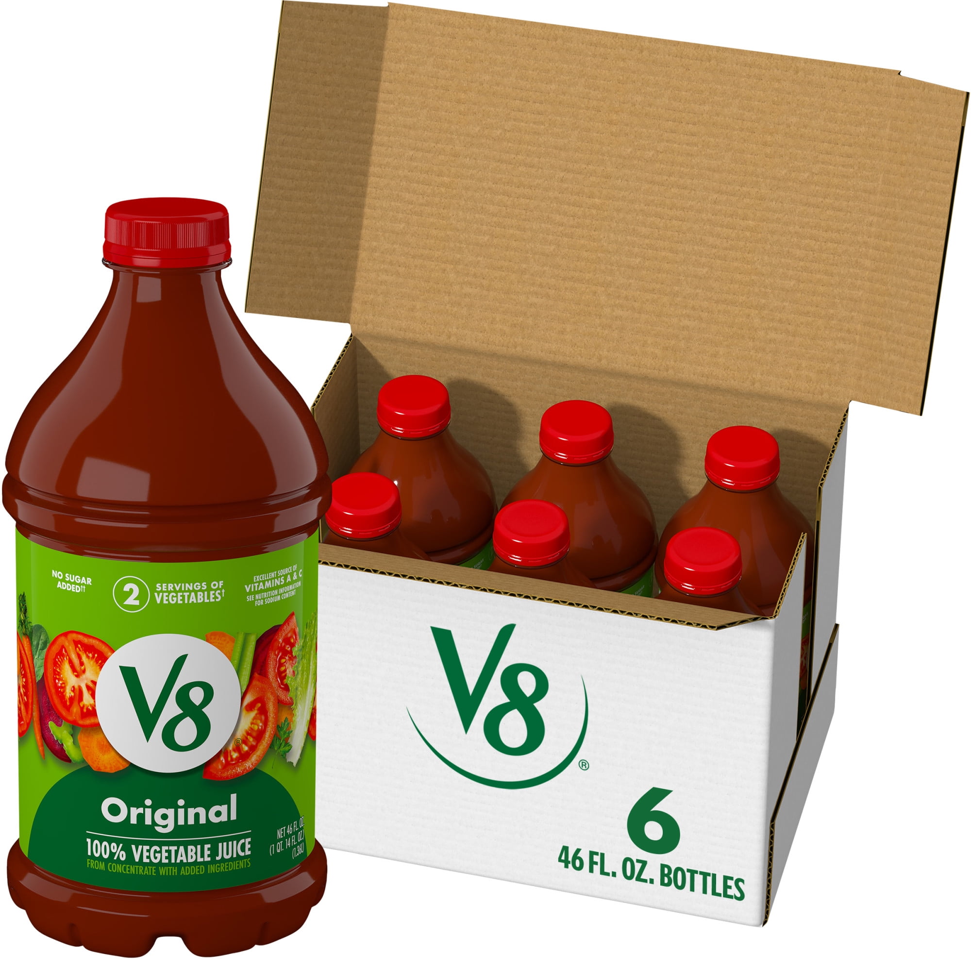 (6 pack) V8 Original 100% Vegetable Juice, 46 fl oz Bottle, 6 Count