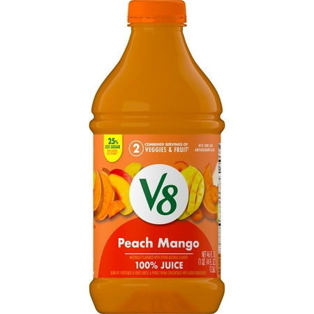 V8 Peach Mango 100% Fruit and Vegetable Juice, 46 fl oz Bottle