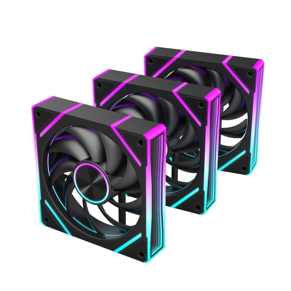 V8 Prm 120mm ARGB PWM Computer Case Fan 3-Pack, Mirror Design, High-Performance Cooling for Gaming PC- Black, Forward