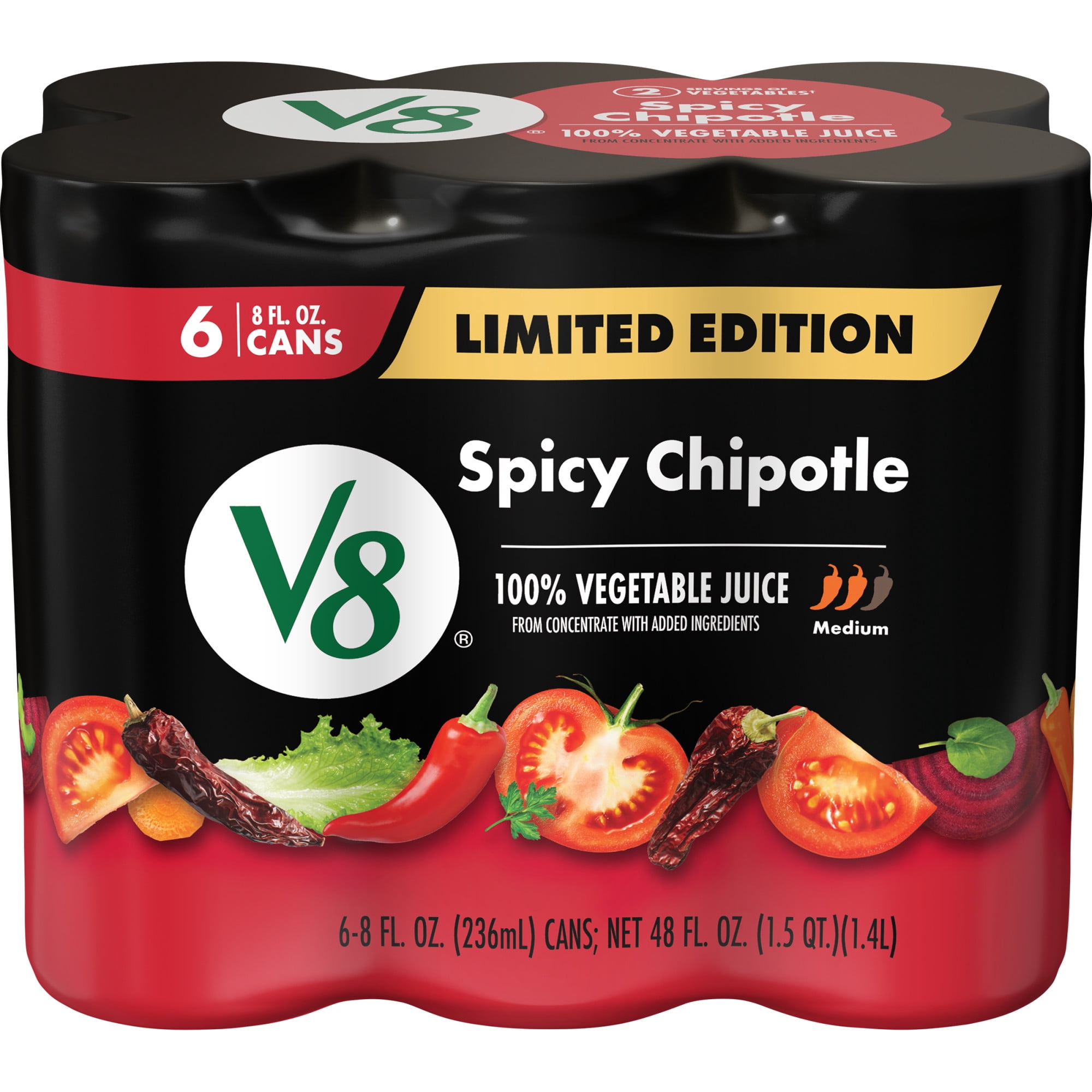 V8 Spicy Chipotle 100% Vegetable Juice, 8 fl oz Can (6 Pack)