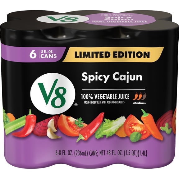 V8 Spicy Cajun 100% Vegetable Juice, 8 fl oz Can (6 Pack)