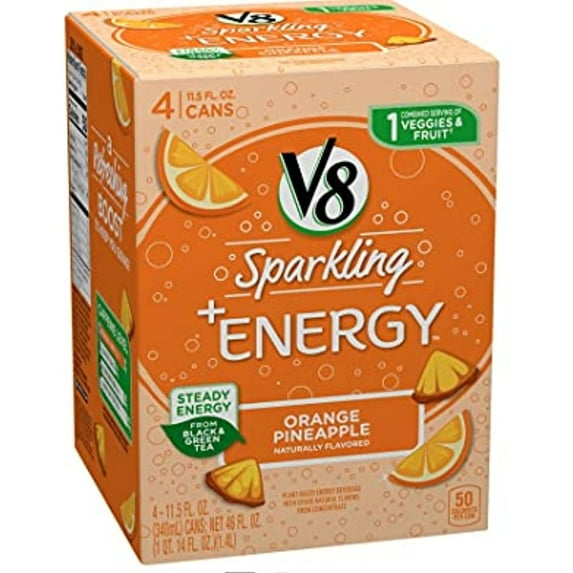 V8 Sparkling + Energy Can, Orange Pineapple, 11.5 Fl Oz - 4 Ct