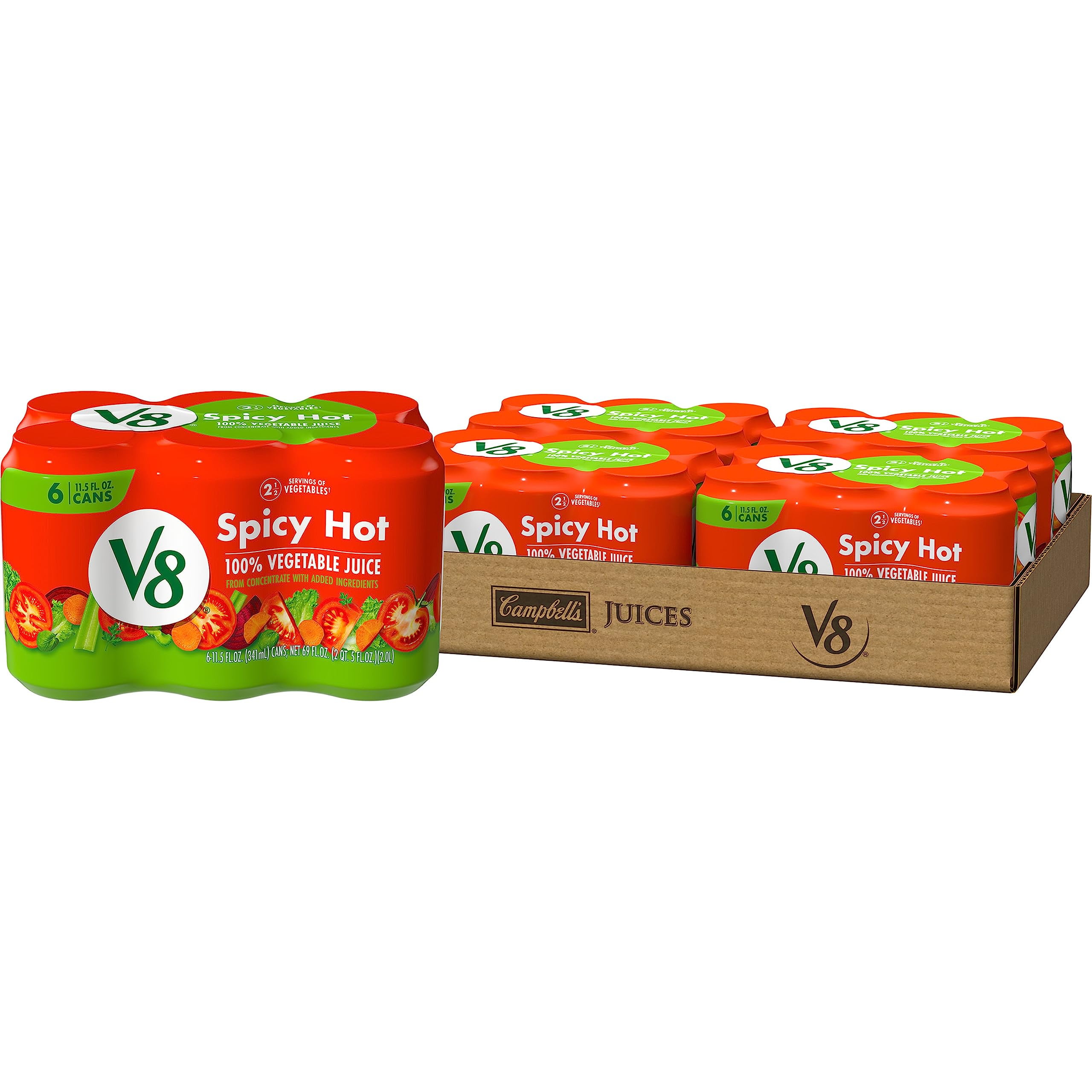 V8 Spicy Hot 100% Vegetable Juice, 11.5 fl oz Can (4 Cases of 6 Cans)