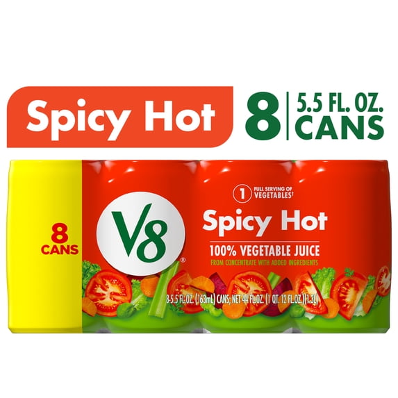 V8 Spicy Hot 100% Vegetable Juice, 5.5 fl oz Can, 8 Count