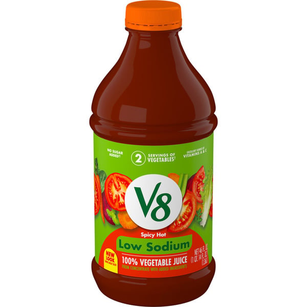 V8 Spicy Hot Low Sodium 100% Vegetable Juice, 46 fl oz Bottle