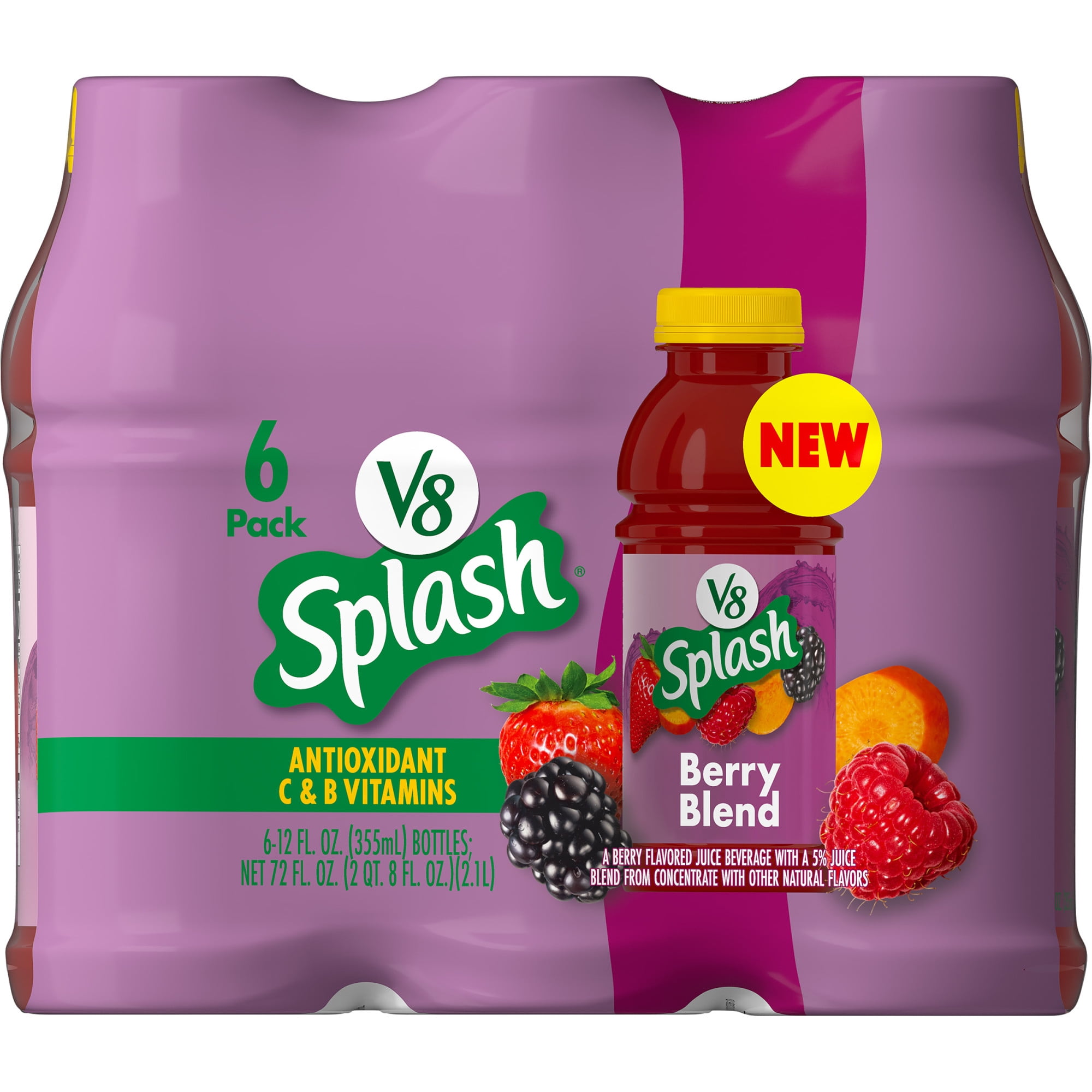 V8 Splash Berry Blend Flavored Juice Beverage, 12 fl oz Bottle, 6 Count
