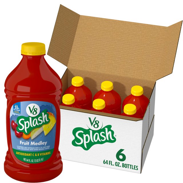 V8 Splash Fruit Medley Flavored Juice Beverage, 64 Fl Oz Bottle (6 Pack