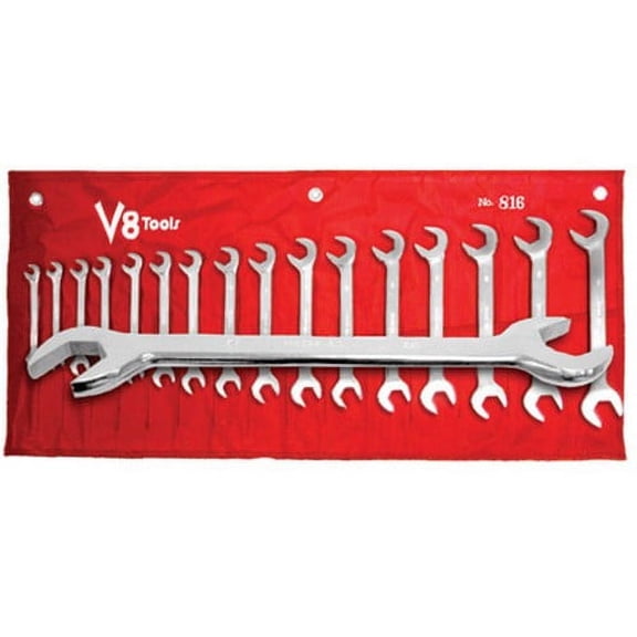 V8 Tools 816 Angle Head Wrench Set, 16 Piece, 8Mm-23Mm, 30 And 60 Degree Heads, Fully Polished, In Canvas Pouch