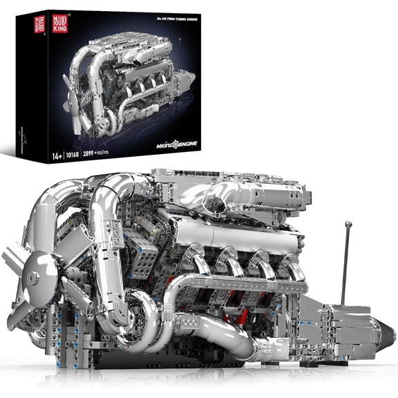 V8 Twin-Turbo Engine Model Kit That Runs, Mini Engines Building Blocks Set for building block lovers with Battery and Motor, Engineering Construction STEM Toy(2899 PCS)