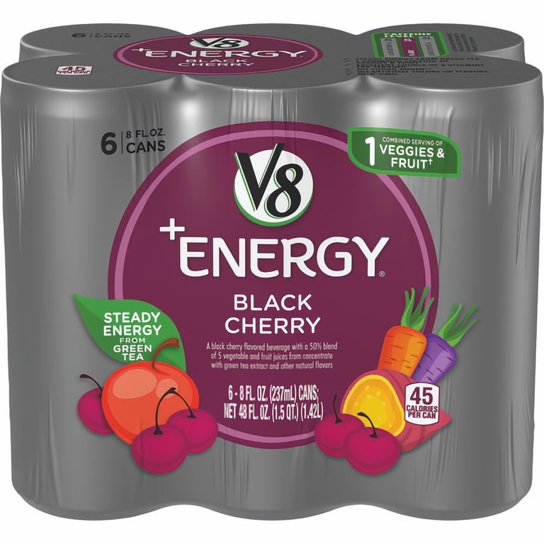 V8 V-Fusion +Energy Black Cherry Vegetable & Fruit Juice (Pack of