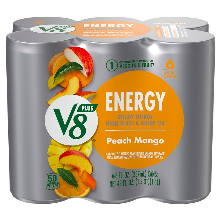 V8 V-Fusion +Energy Vegetable & Fruit Juice Peach Mango 48 oz