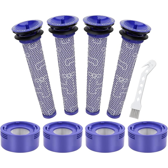 V8 V7 Animal Filter Replacement for Dy*son V7 V8 Animal Absolute Motorhead Cordless Stick Vacuum Cleaner, 4 Post Filter, 4 Pre Filter and V8 V7 Roller Brush, Part # 965661-01 & 967478-01