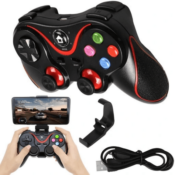 V8 Wireless Game Controller for iOS & Android, Bluetooth Gamepad Joystick with Phone Holder for iPhone 15/14/13/12, One Plus, TCL, Call of Duty, Apex Legends,Direct Play