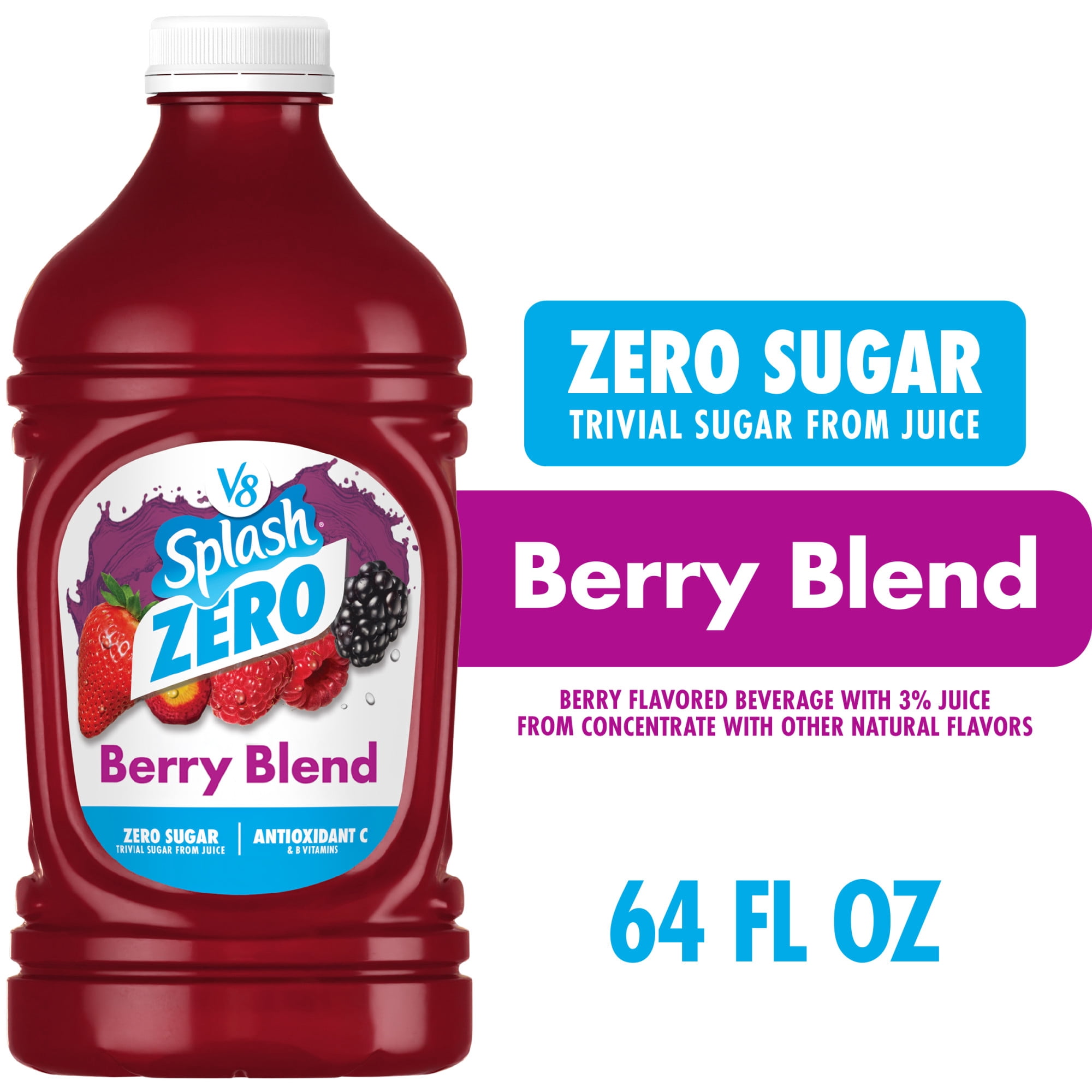 V8 Splash Zero Sugar Berry Blend Flavored Beverage, 64 fl oz Bottle