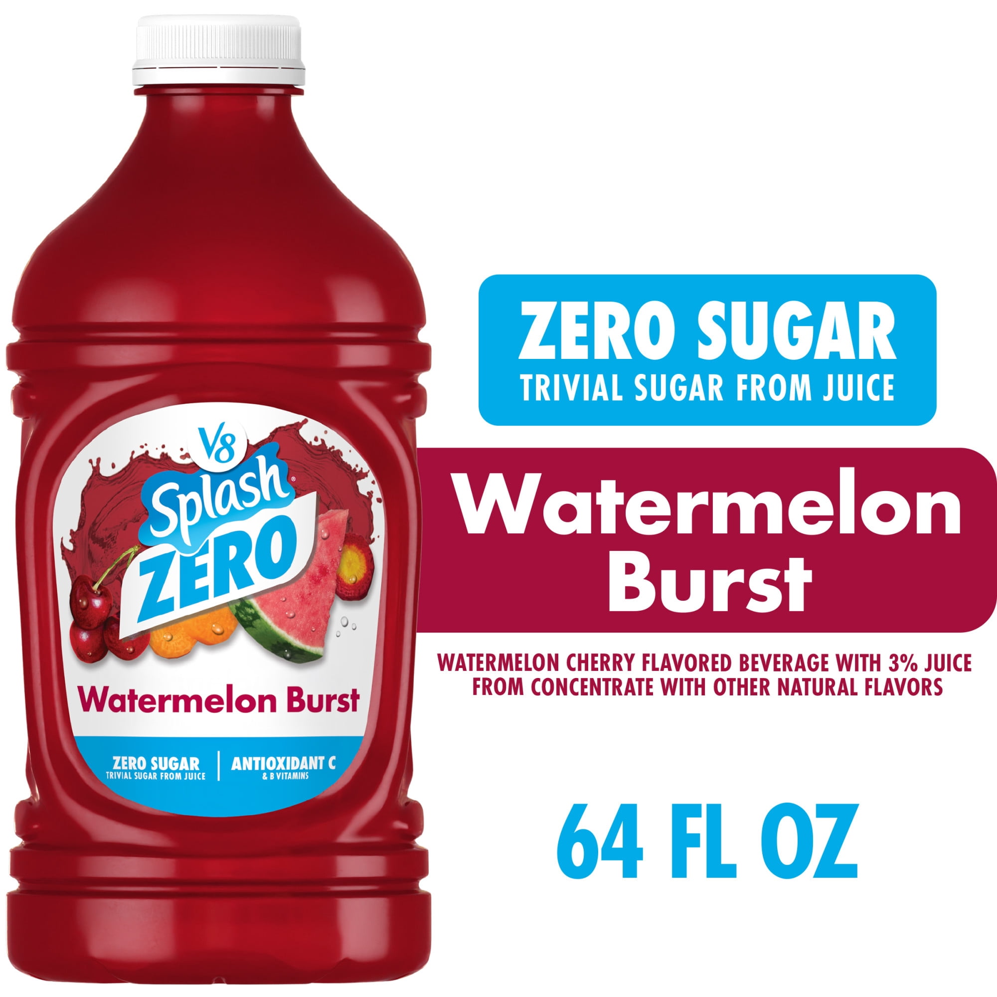 V8 Splash Zero Sugar Watermelon Burst Flavored Beverage, 64 fl oz Bottle