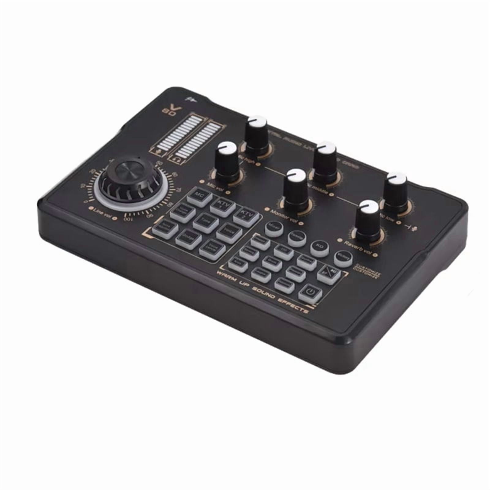 V80 Live Streaming Sound Card Audio Recording Professional Sound Card Mixer with DJ Mixer Voice Changer Audio Effects,1 x Sound Card 1 x USB Cable 1 x Audio Cable 1 x English instruction manual,Black