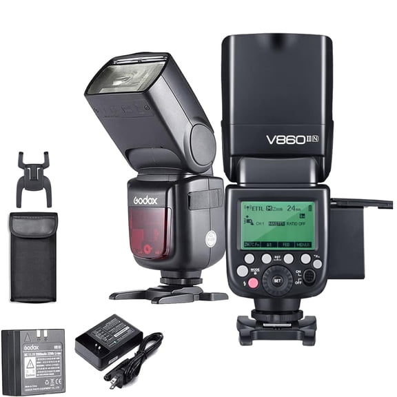 V860II-N TTL 2.4G Camera Flash Speedlite Compatible for Nikon Cameras, 1/8000s High-Speed Sync GN60 with 2000mAh Li-ion Battery, Max 1.5s Recycle Time, 650 Full Power with 20 Filters & Diffuser