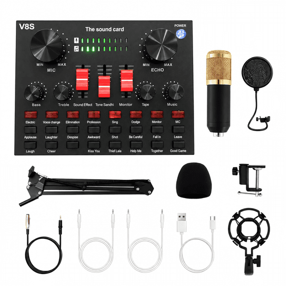 V8S Audio Interface with Microphone,Audio Interface for Laptop Computer Vlog Living Broadcast Live Streaming and Gaming