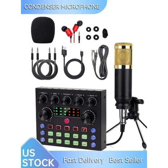 V8S Condenser Microphone Sound Card Tripod Kit Is Suitable For Computer Recording, Gaming Voice Communication, High-Quality Sampling, And Home Use