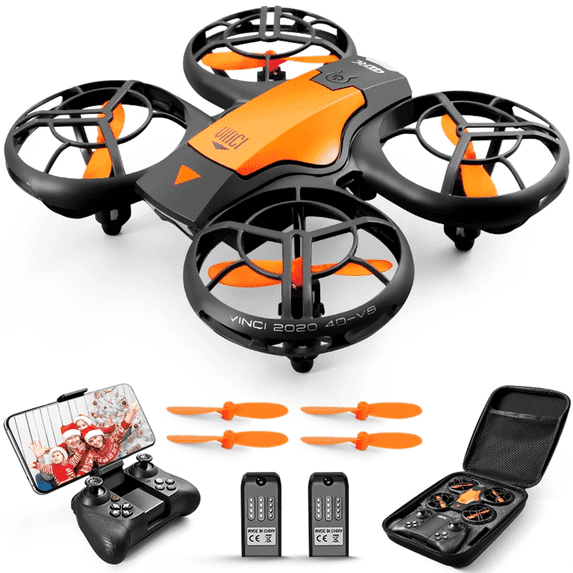 V8c Drone with 720P HD Camera for Adults and Children FPV Real-Time Video, 2 Modular Batteries and Storage Bag, Orange