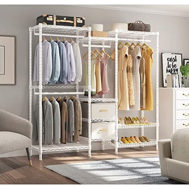 V8i Wire Garment Rack Heavy Duty with Adjustable Shelves & Shoes Racks
