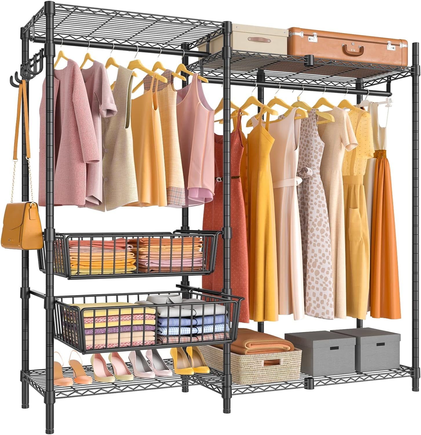 V9 Protable Closet Rack For Hanging Clothes, Freestanding Clothes Rack