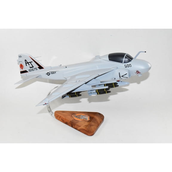 VA-65 Fighting Tigers (USS Roosevelt 1991) A-6e Intruder Model, 1/36th Scale, Mahogany, Navy