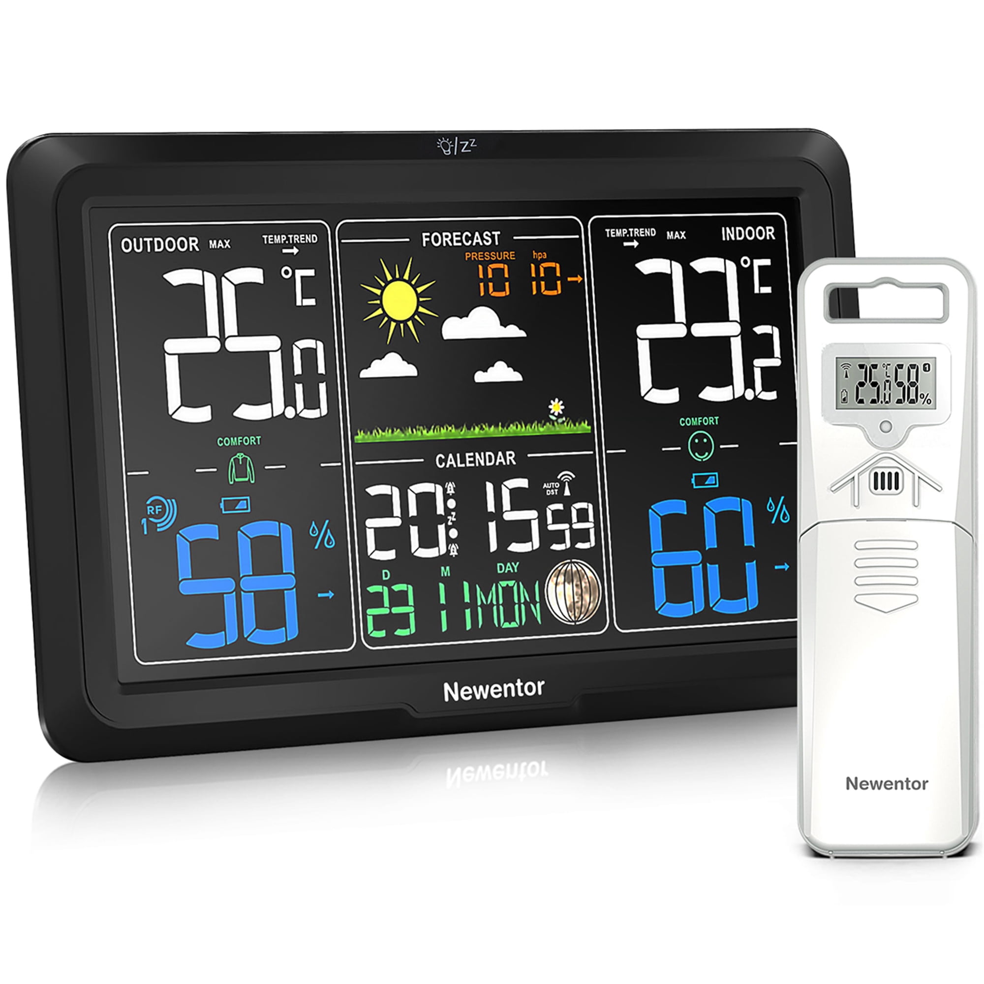 VA Negative Display Weather Station Wireless Indoor Outdoor with 1 Sensor, Black