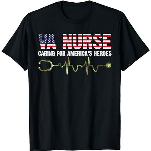 VA Nurse Caring For American's Heroes Veteran Day USA Flag T-Shirt ...