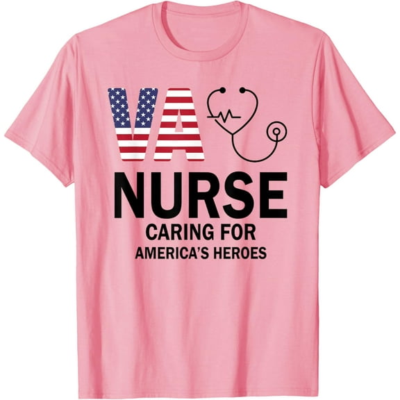 VA Nurse Caring for America's Heroes Graphic T-Shirt with Patriotic American Flag Design