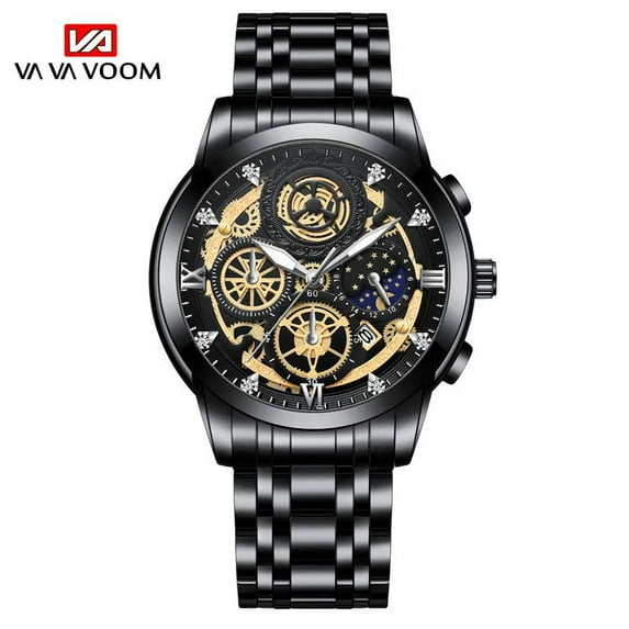 VA VA VOOM Brand Men Sports Watches Fashion Stainless Steel Luxury Calendar Luminous Waterproof Quartz Men's Wristwatches Reloj