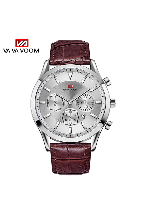 VA VA VOOM Classic Men Quartz Watches Simulation Multifunctional Calendar Leather Waterproof Military Business Men's Wristwatch