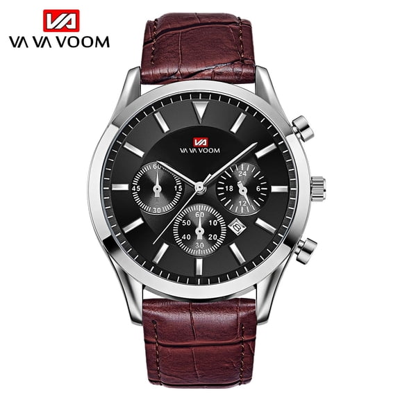 VA VA VOOM Classic Men Quartz Watches Simulation Multifunctional Calendar Leather Waterproof Military Business Men's Wristwatch