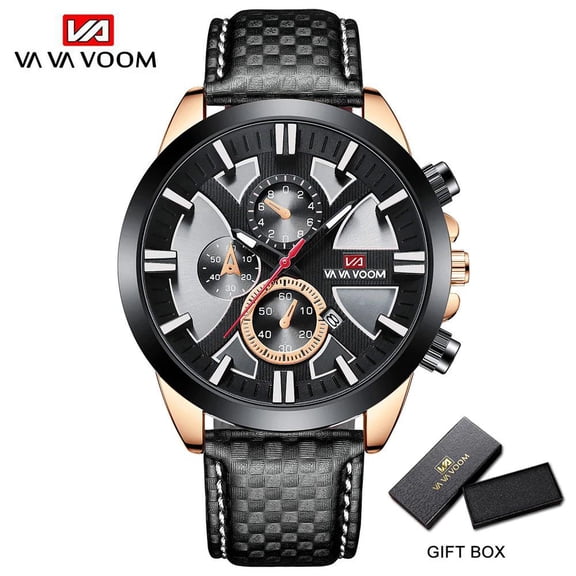 VA VA VOOM Mens Watches Business Quartz Wristwatch Waterproof Calendar Fashion Clock's For Man Leather Outdoors Sports Watch