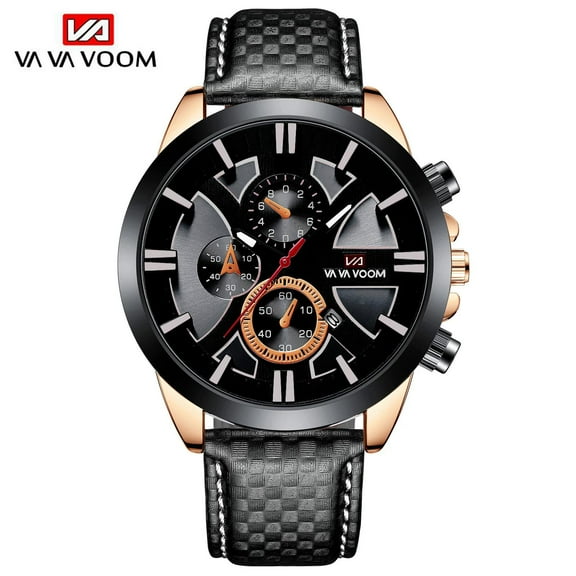 VA VA VOOM Mens Watches Business Quartz Wristwatch Waterproof Calendar Fashion Clock's For Man Leather Outdoors Sports Watch