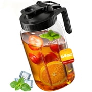 VA1KENE Glass Pitcher with Lid 64oz Mason Jar Tea Jar for Sun Tea, Beverage Jug with Spout and Handle for Lemonade, Iced Drinks-Black