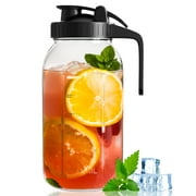 VA1KENE Glass Pitcher with Lid 64oz Mason Jar Tea Jar for Sun Tea, Beverage Jug with Spout and Handle for Lemonade, Iced Drinks-Black