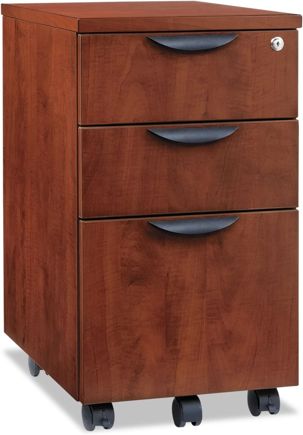 Cherry Woodgrain 3-Drawer Mobile Pedestal File Cabinet with Lock