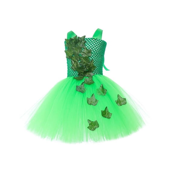 VAAT Girls Casual Dresses St. Patrick'S Day Solid Color Strappy Birthday Party Mesh Tutu Dress Holiday Wear,Green,6-7 Years