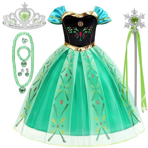 VAAT Princess Anna Costume Princess Dress Up for Girls with Accessories Short Sleeves Green